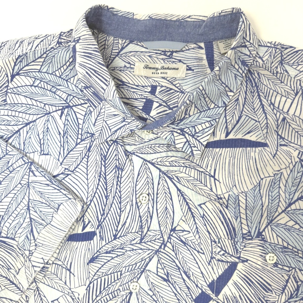 Tommy Bahama Nova Wave Blue White Tropical Leaf Shirt Mens 4XLB Big & Tall